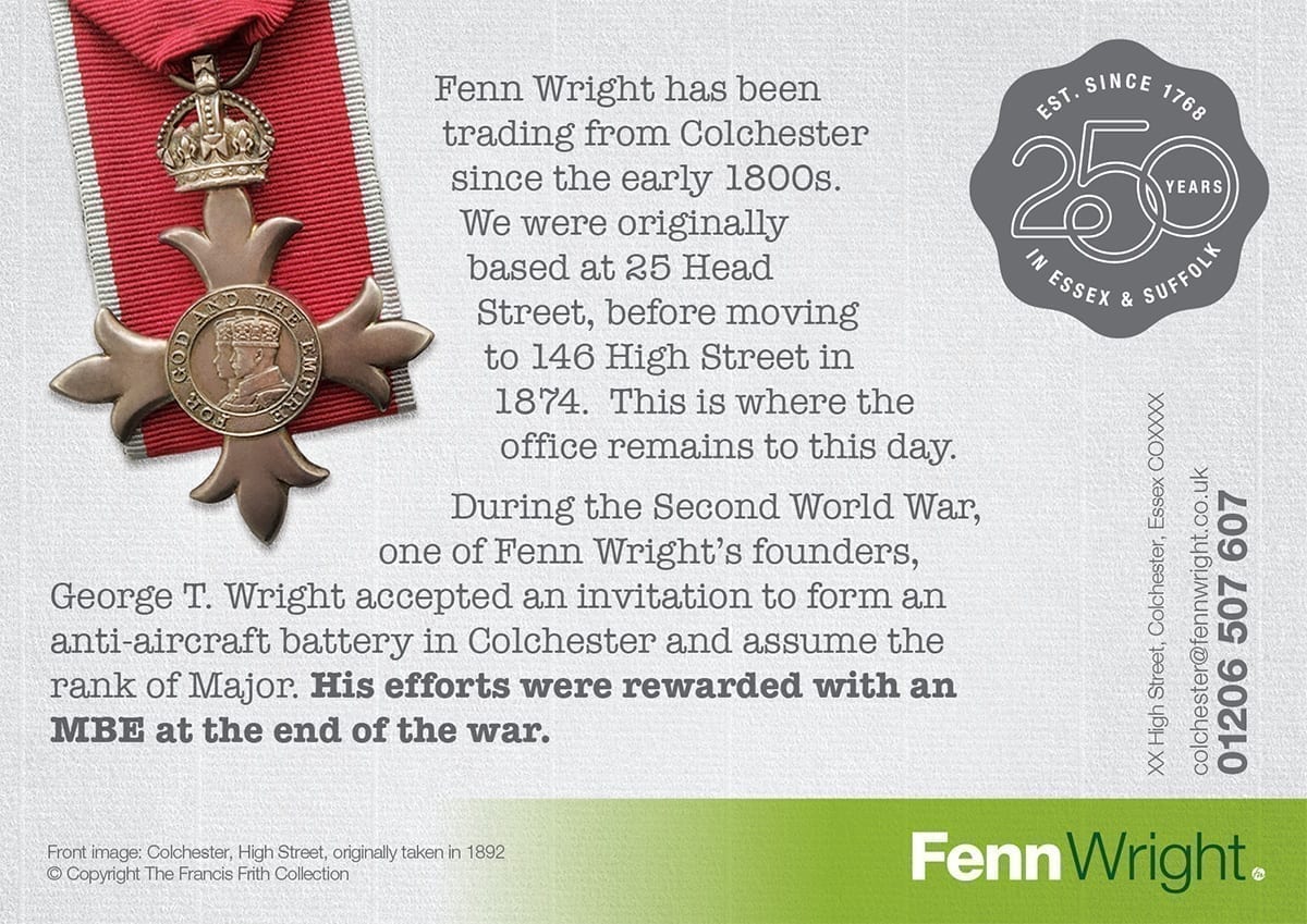 Fenn Wright postcard back colchester - estate agents,fenn wright